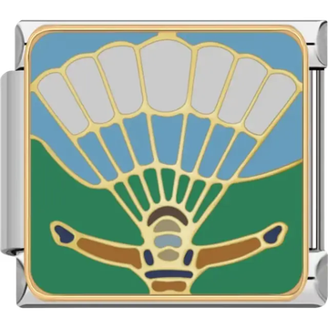 Parachute jumper with white canopy on blue and green background Italian charm bracelet link