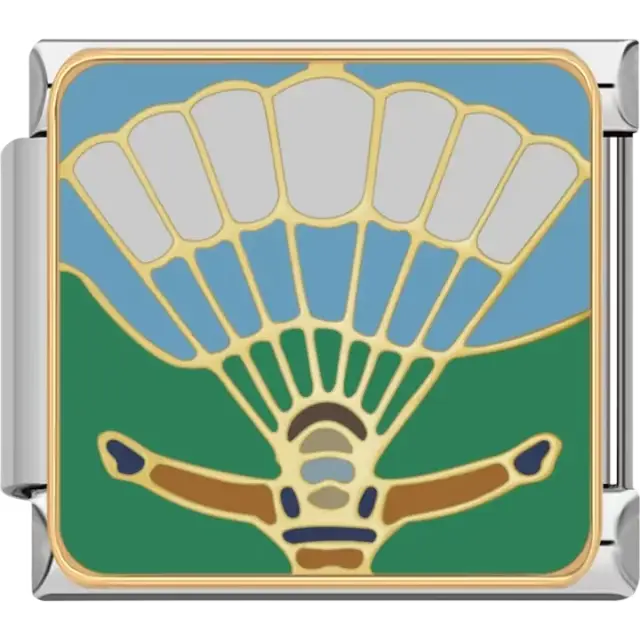 Parachute jumper with white canopy on blue and green background Italian charm bracelet link