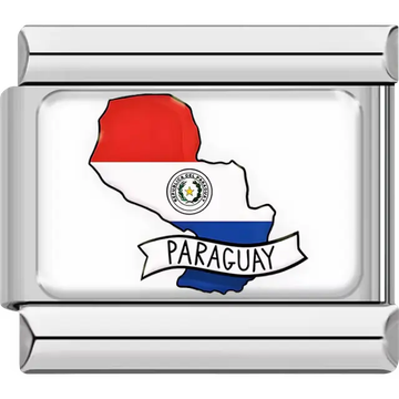 Map of Paraguay in red, white, and blue flag colors with national seal and "PARAGUAY" banner Italian charm bracelet link