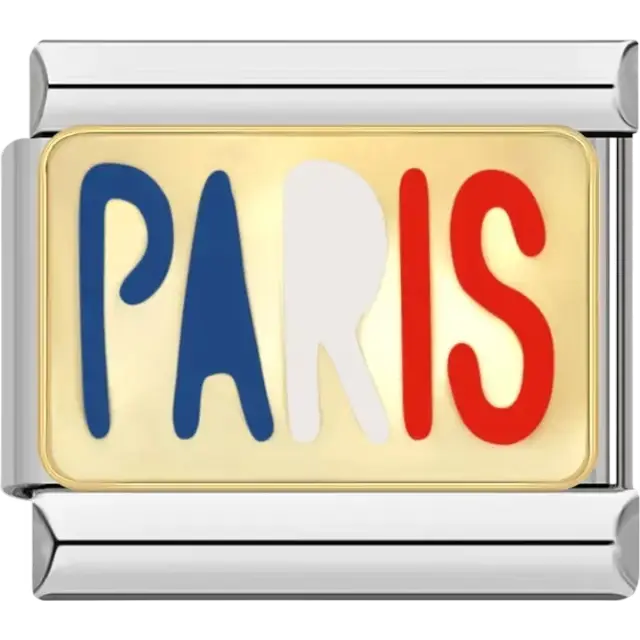 Paris text design in the colors of France Italian charm bracelet link