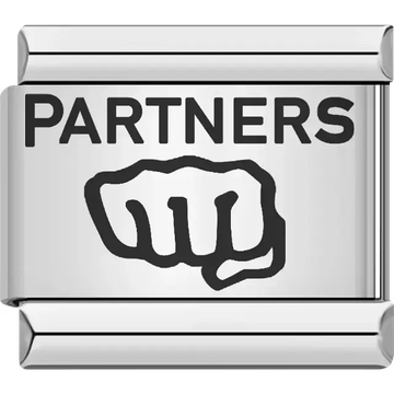 "PARTNERS" text with fist bump Italian charm bracelet link