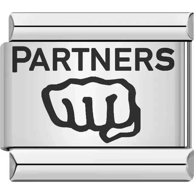 "PARTNERS" text with fist bump Italian charm bracelet link