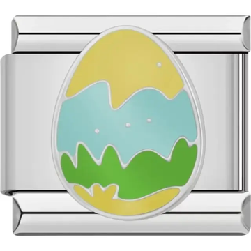 Yellow blue and green zigzag egg Italian charm bracelet link