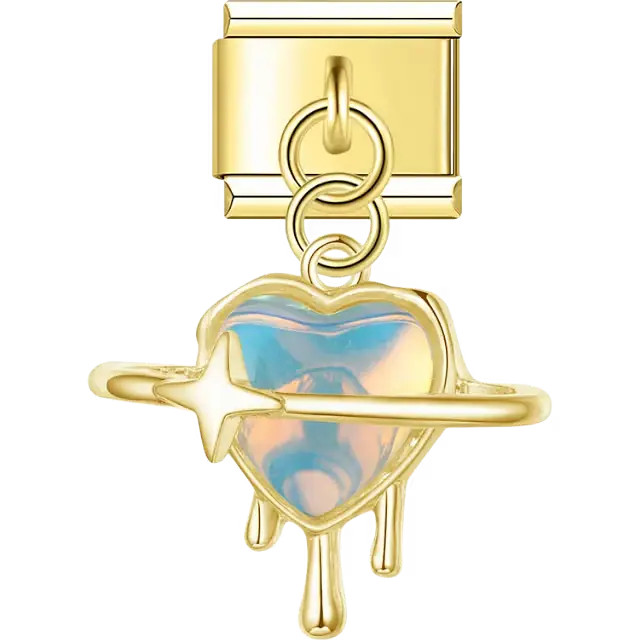 Iridescent pastel heart with star design dangle Italian charm bracelet link