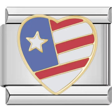 Red white blue American flag heart Italian charm bracelet link