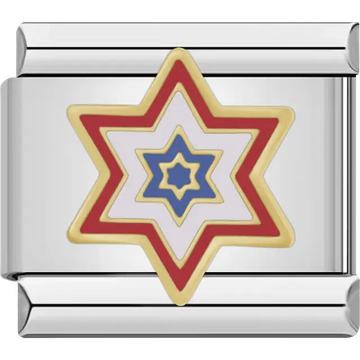 Red white blue nested stars Italian charm bracelet link