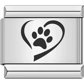 Heart outline with a paw print in the center Italian charm bracelet link