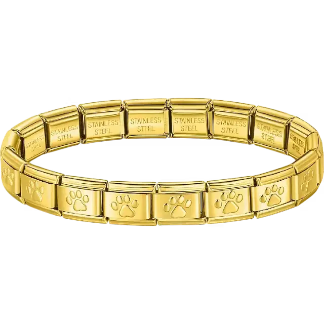 Paw print charms composing stainless steel Italian bracelet