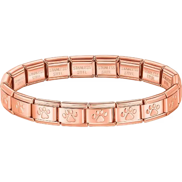 Paw print charms composing stainless steel Italian bracelet