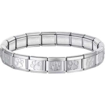 Paw print charms composing stainless steel Italian bracelet