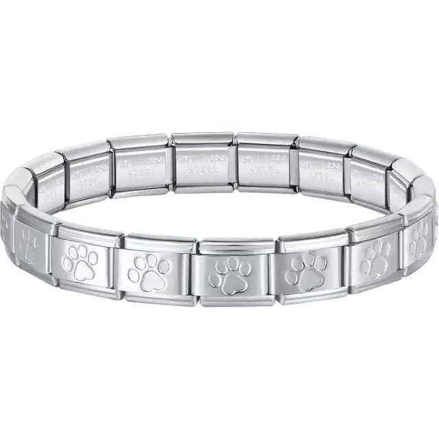 Paw print charms composing stainless steel Italian bracelet
