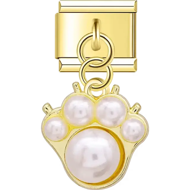 Paw print-shaped dangle with pearl accents Italian charm bracelet link