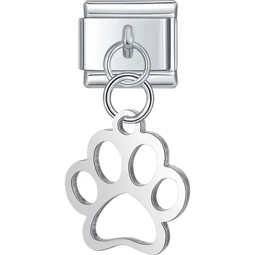 Silver dog paw print cutout dangle Italian charm bracelet link