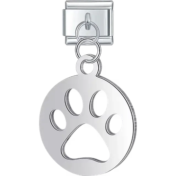 Silver paw print cutout circle dangle Italian charm bracelet link