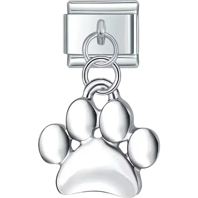 Paw print design in dangle style Italian charm bracelet link