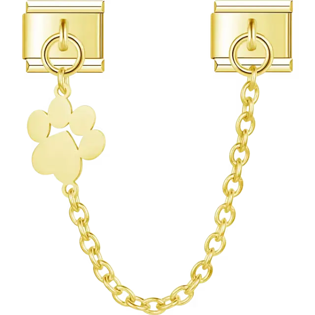 Paw print pendant with safety chain Italian charm bracelet link
