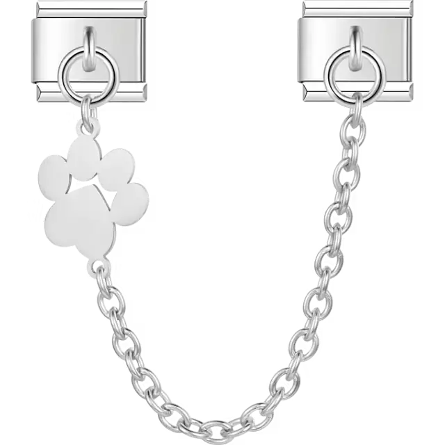 Paw print pendant with safety chain Italian charm bracelet link