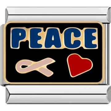 “PEACE” text with a pink ribbon and red heart Italian charm bracelet link
