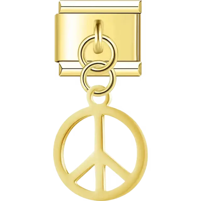 Hollow round peace symbol with dangling piece Italian charm bracelet link