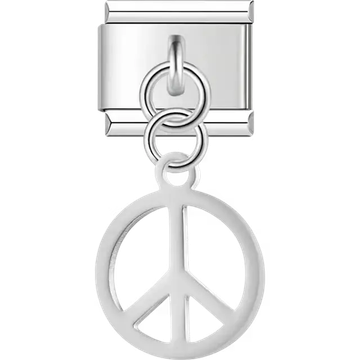Hollow round peace symbol with dangling piece Italian charm bracelet link