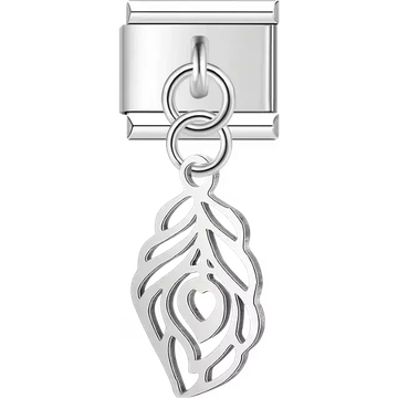 Silver peacock feather dangle Italian charm bracelet link