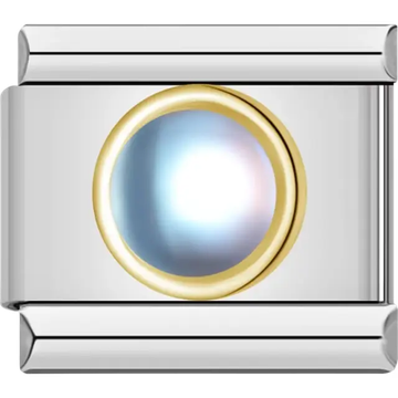 Pearl-effect cabochon gemstone with gold border Italian charm bracelet link