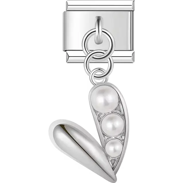 Figure with pearl accents dangle Italian charm bracelet link