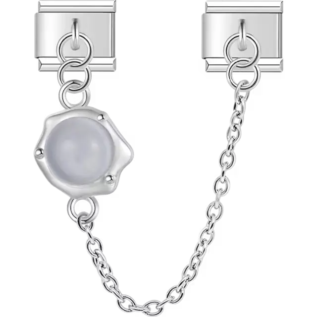 White pearl gemstone with safety chain Italian charm bracelet link
