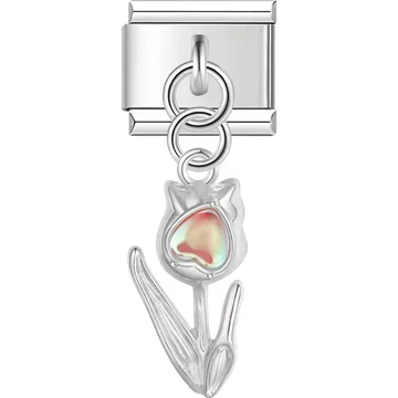 Tulip with pearl center dangle Italian charm bracelet link
