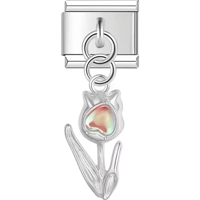 Tulip with pearl center dangle Italian charm bracelet link