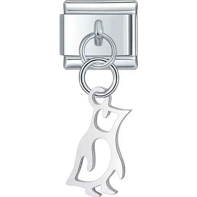 Silver penguin silhouette cutout dangle Italian charm bracelet link