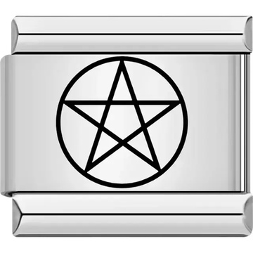 Black pentagram (five-pointed star) symbol in circle Italian charm bracelet link