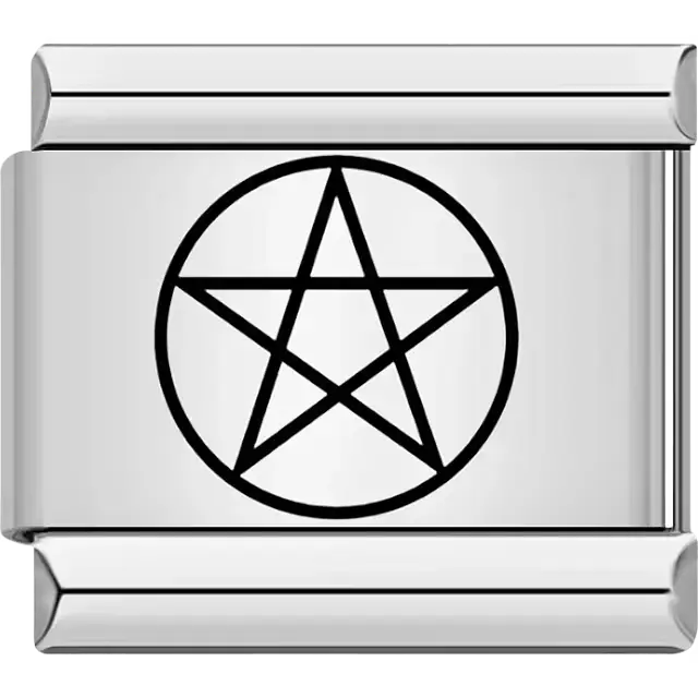 Black pentagram (five-pointed star) symbol in circle Italian charm bracelet link