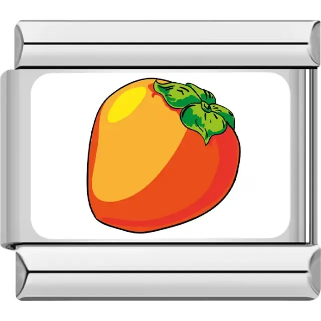 Orange persimmon with green leaves on a white background Italian charm bracelet link