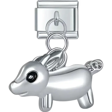 Dangle pig charm with rounded details and black eye accent Italian charm bracelet link
