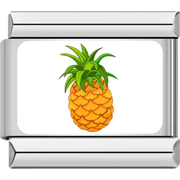 Golden-yellow pineapple with vibrant green leaves on a white background Italian charm bracelet link