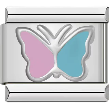 Pink and blue butterfly Italian charm bracelet link