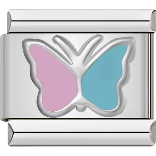 Pink and blue butterfly Italian charm bracelet link