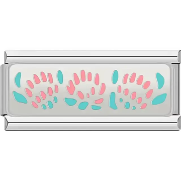 Silver plate with pink and blue mandala dot pattern Italian charm bracelet link