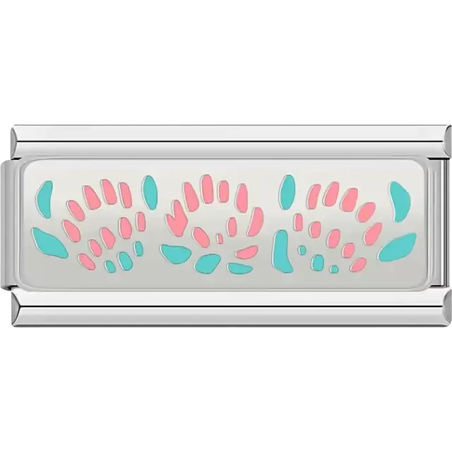 Silver plate with pink and blue mandala dot pattern Italian charm bracelet link