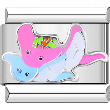 Pink and blue manta rays Italian charm bracelet link