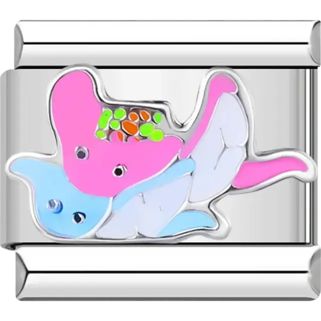 Pink and blue manta rays Italian charm bracelet link