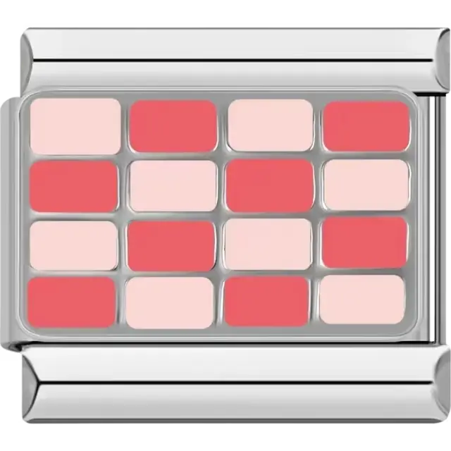 Alternating pink and coral rectangular grid pattern Italian charm bracelet link