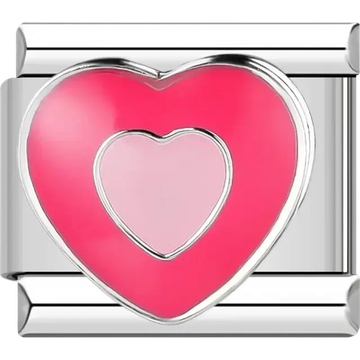 Pink heart with a light pink center heart Italian charm bracelet link