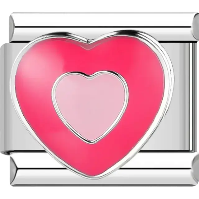 Pink heart with a light pink center heart Italian charm bracelet link