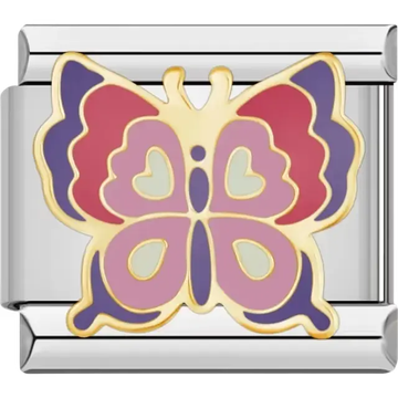 Gold-trimmed butterfly with pink purple and cream accents Italian charm bracelet link