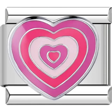 Pink and red layered heart Italian charm bracelet link