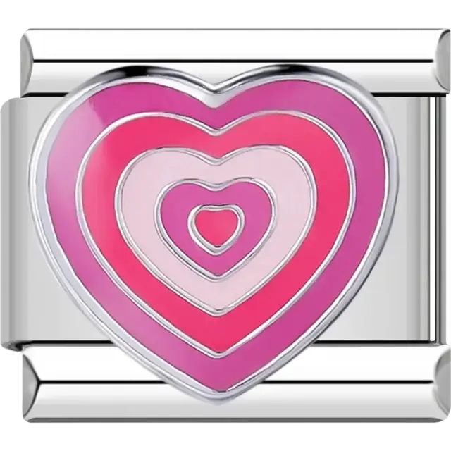 Pink and red layered heart Italian charm bracelet link