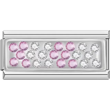 Alternating rows of pink and white crystals Italian charm bracelet link