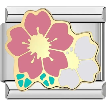 Pink and white flower with turquoise accents Italian charm bracelet link